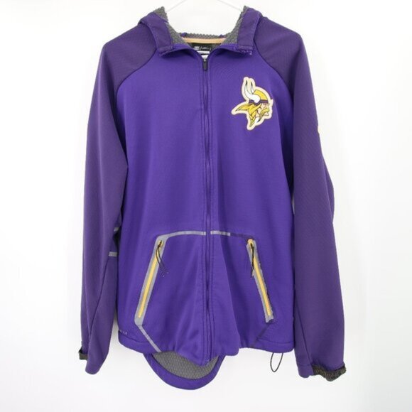 Nike Minnesota Vikings NFL Onfield Apparel Zip Up Jacket Purple Logo Therma Fit - Picture 1 of 12